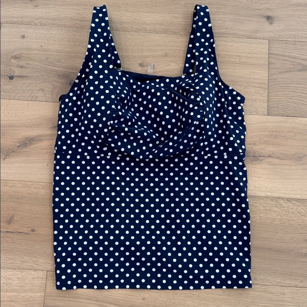 Lands End Women’s 22W/L Swim Suit Tankini Top Navy Blue White Polk-a-dot Summer
